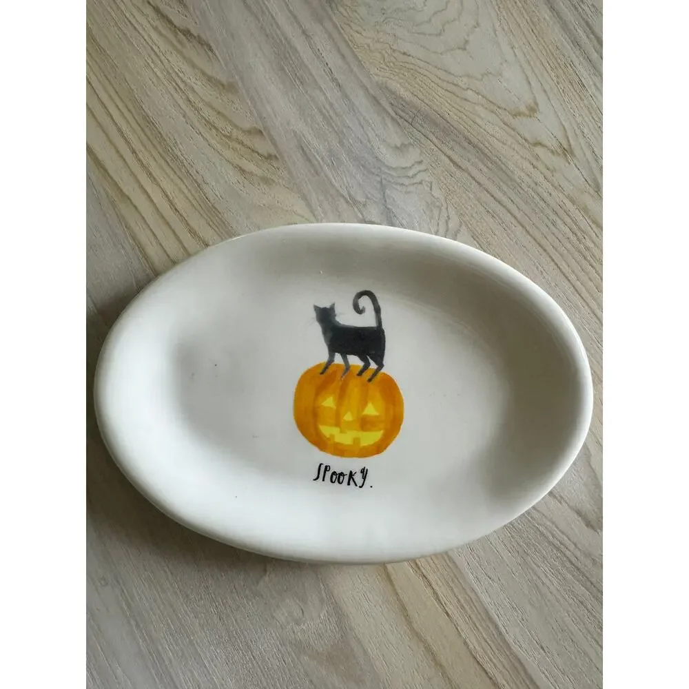 Set of 2 Rae Dunn Artisian Collection Hocus Pocus / Spooky Oval Plate Halloween